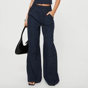 Princess Polly Briana Navy Pinstripe Wide Leg Trousers 6 NWT